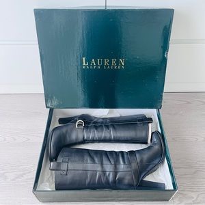 LAUREN RALPH LAUREN WOMENS VALORA BLACK BURNISHED MID CALF BOOTS 7.5 MEDIUM(B,M)